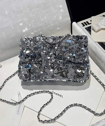 Chanel Flap Bag Sequins Silver 20cm