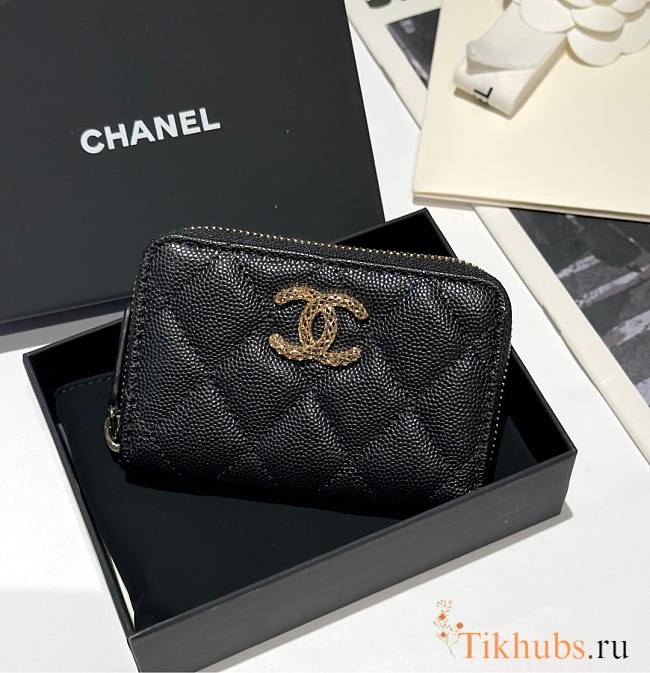 Chanel Zip Coin Purse Black Caviar 11.2x7.5cm - 1