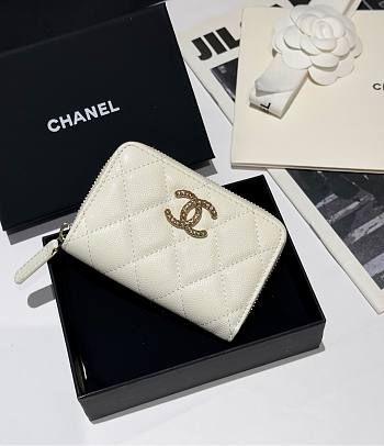 Chanel Zip Coin Purse White Caviar 11.2x7.5cm