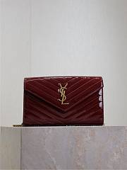 YSL Envelope Wallet Bag Red Wine Patent Gold 22.5x14x4cm - 1