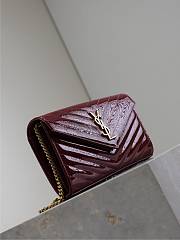 YSL Envelope Wallet Bag Red Wine Patent Gold 22.5x14x4cm - 2