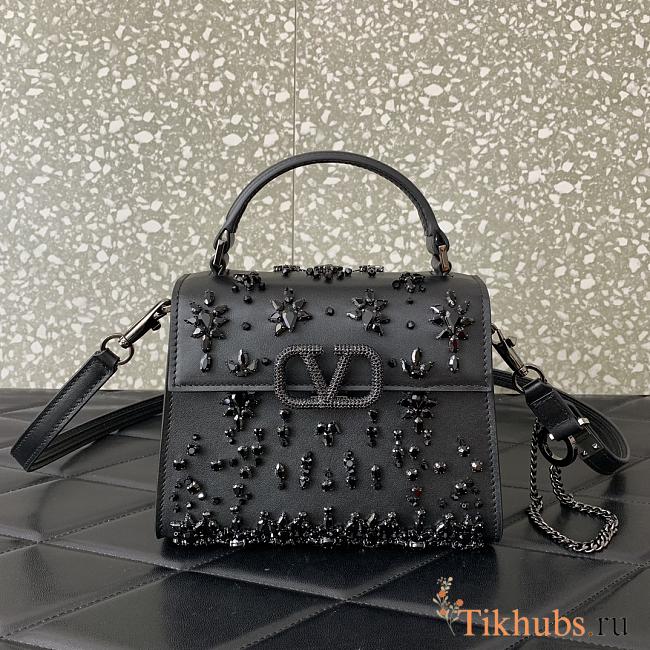 Valentino Garavani Vsling Mini Handbag Black Crystal 19x13x9cm - 1