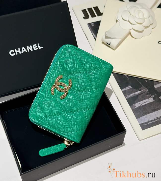 Chanel Zip Coin Purse Green Caviar 11.2x7.5cm - 1