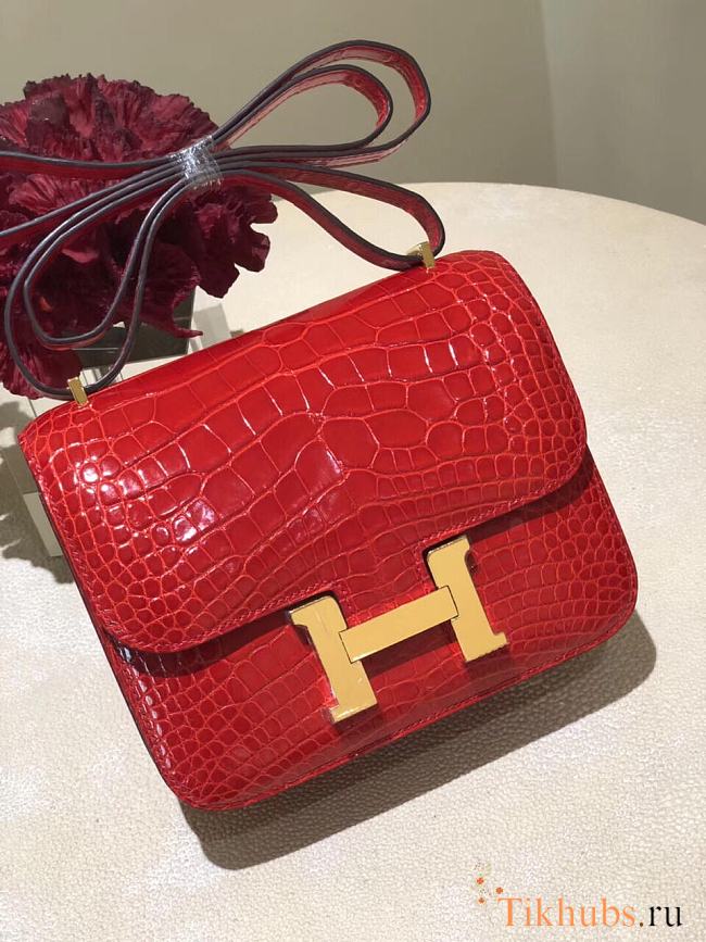 Hermes Constance Crocodile Red Bag 18x15x4cm - 1