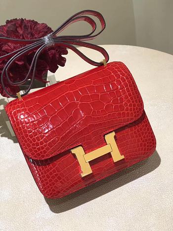 Hermes Constance Crocodile Red Bag 18x15x4cm