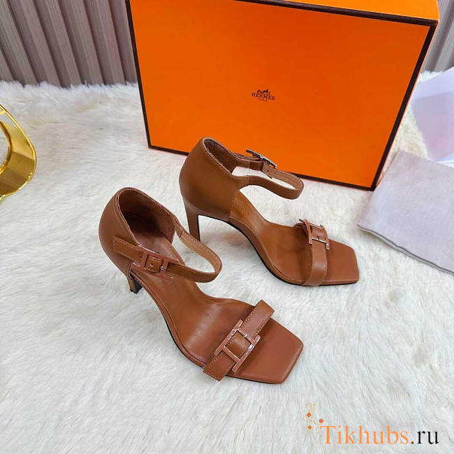 Hermes Judy Sandals Brown Heel 10cm - 1