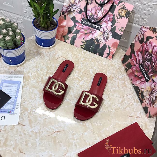 Dolce & Gabbana DG Red Patent Slides - 1