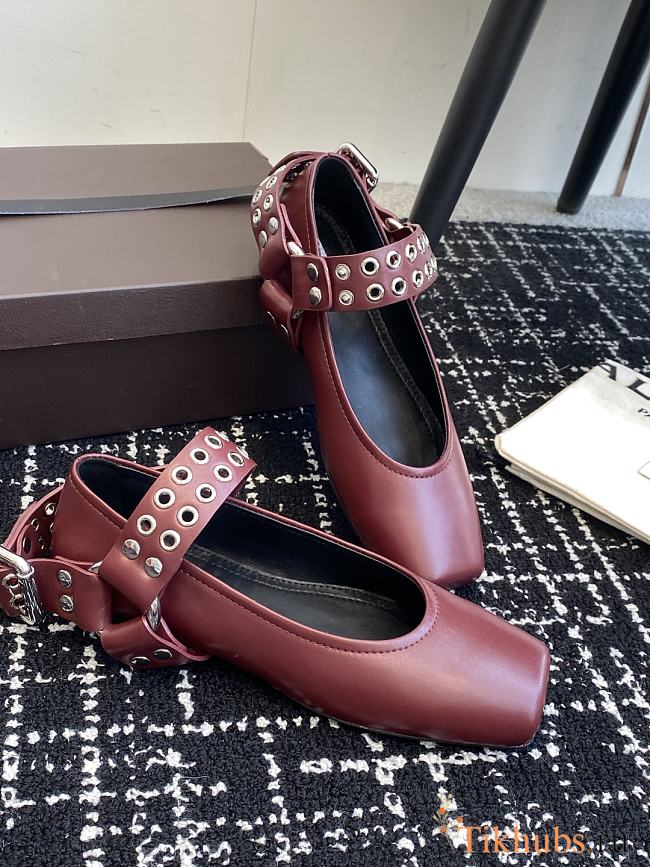 Alaia Red Wine Biker Flat Ballet Flats - 1