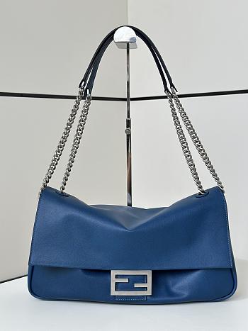 Fendi Baguette Chain Large Blue Leather Bag 38x21x7cm