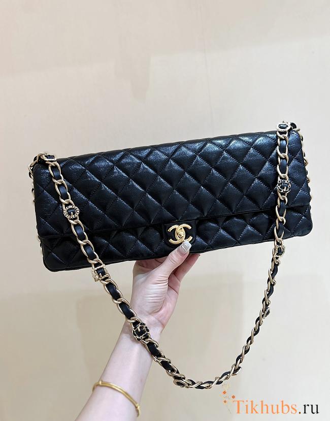 Chanel Flap Bag Clutch Black Lambskin Gold 38cm - 1