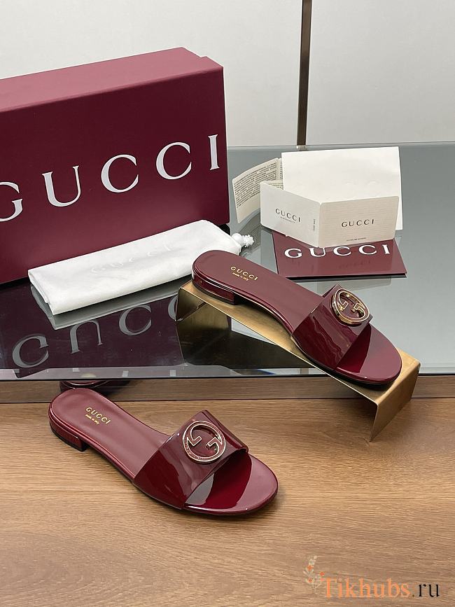 Gucci Red Patent Slides - 1