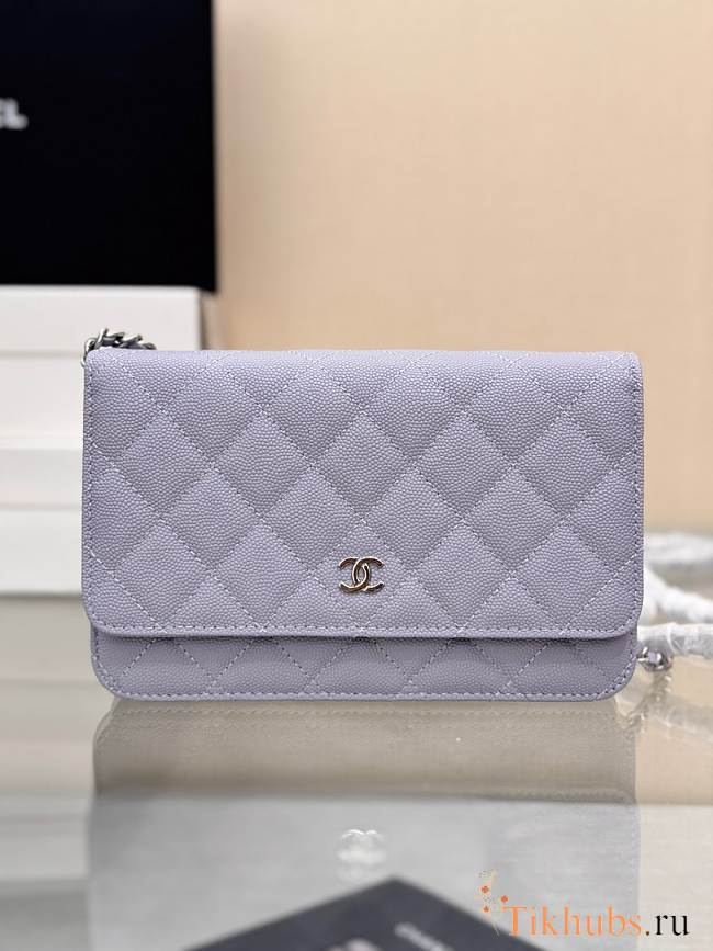 Chanel Wallet On Chain Woc Light Purple Caviar Silver 19cm - 1