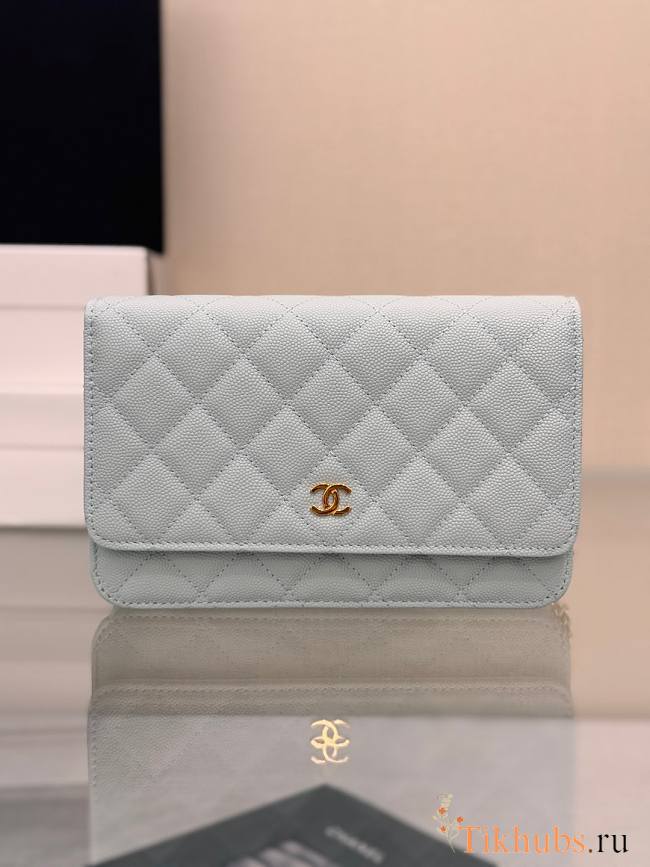 Chanel Wallet On Chain Woc Light Blue Caviar Gold 19cm - 1