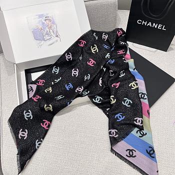 Chanel Multicolor Black Scarf 187x69cm