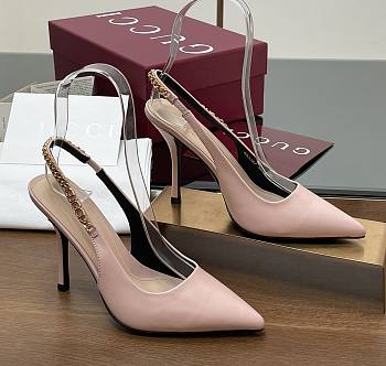 Gucci Signoria Slingback Pump Pink Leather Heel 10.5cm