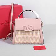 Valentino Vsling Raffia Leather Shoulder Bag Pink 25x15x11cm - 1