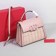 Valentino Vsling Raffia Leather Shoulder Bag Pink 25x15x11cm - 4