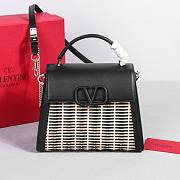 Valentino Vsling Raffia Leather Shoulder Bag Black 25x15x11cm - 1