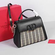 Valentino Vsling Raffia Leather Shoulder Bag Black 25x15x11cm - 4