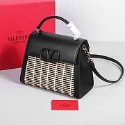 Valentino Vsling Raffia Leather Shoulder Bag Black 25x15x11cm - 2