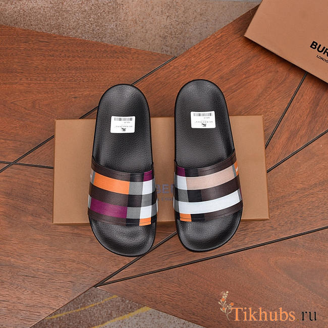 Burberry Colorblock Check Slides In Black - 1