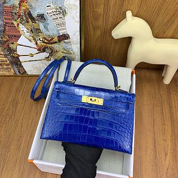 Hermes Kelly 19 Bag Blue Crocodile Gold 19cm