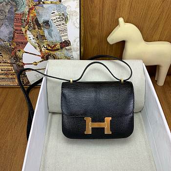 Hermes Constance Bag Black Lizard Gold 19cm