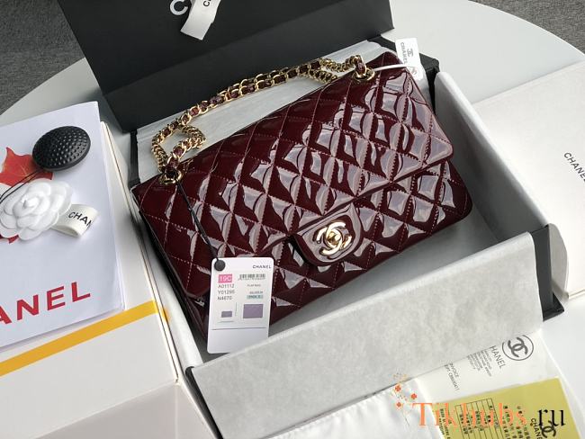 Chanel Flap Bag Red Wine Gold Patent 25cm - 1