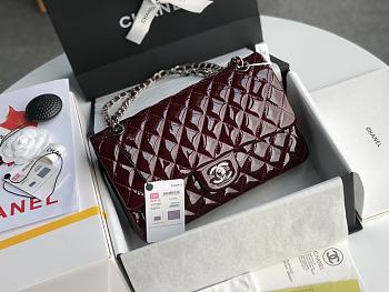 Chanel Flap Bag Red Wine Silver Patent 25cm