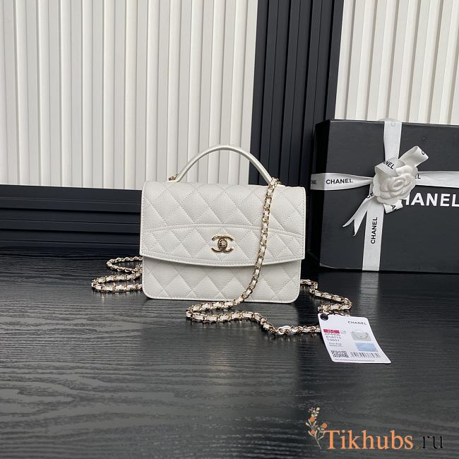 Chanel Top Handle Flap Bag White Caviar Gold 18x14x3cm - 1