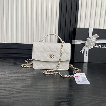 Chanel Top Handle Flap Bag White Caviar Gold 18x14x3cm