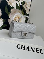 Chanel Top Handle Flap Bag Light Grey Lambskin Gold 20cm - 3