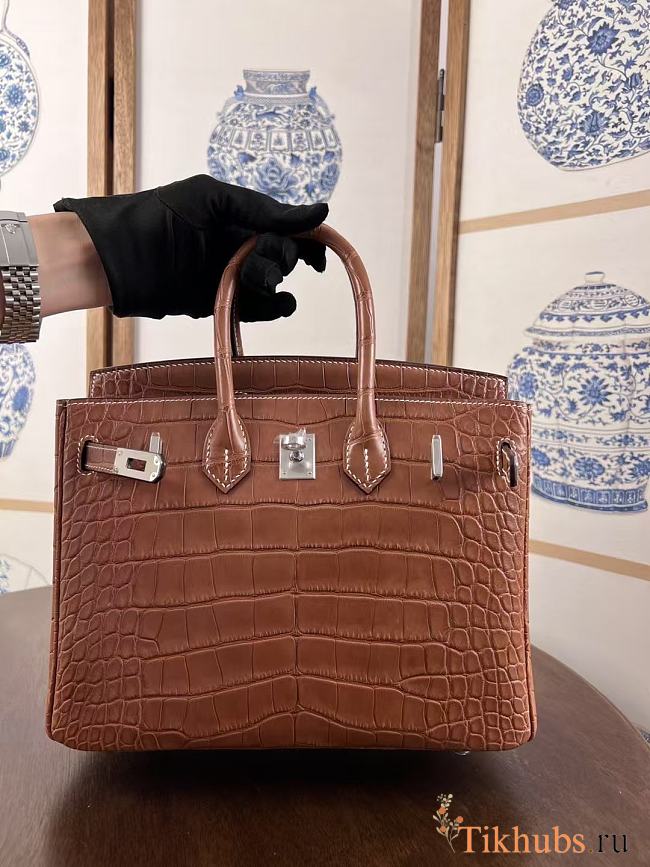 Hermes Birkin 25 Bag Brown Crocodile Silver 25cm - 1