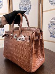 Hermes Birkin 25 Bag Brown Crocodile Silver 25cm - 4