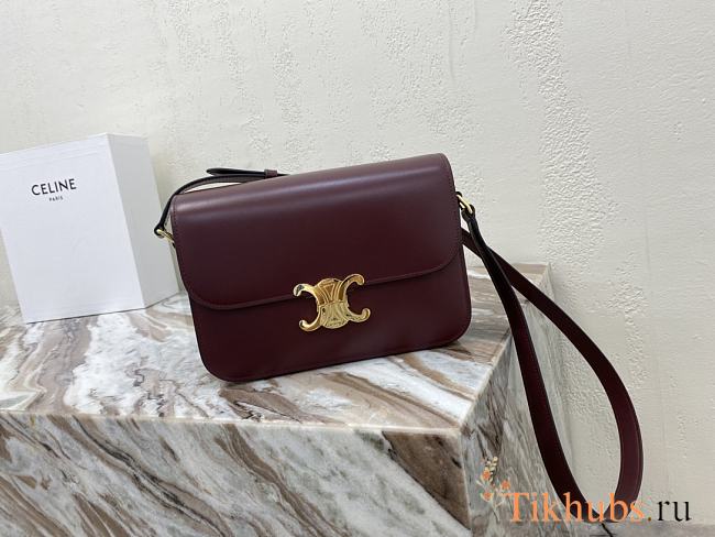 Celine Triomphe Bag In Shiny Calfskin Red Wine 22x16.5x7cm - 1