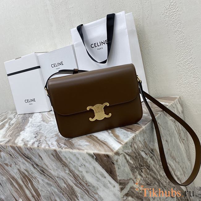 Celine Triomphe Bag In Shiny Calfskin Dark Brown 22x16.5x7cm - 1