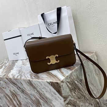 Celine Triomphe Bag In Shiny Calfskin Dark Brown 22x16.5x7cm