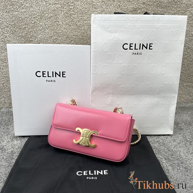 Celine Chain Shoulder Bag Triomphe Pink 20.5x10.5x4cm - 1