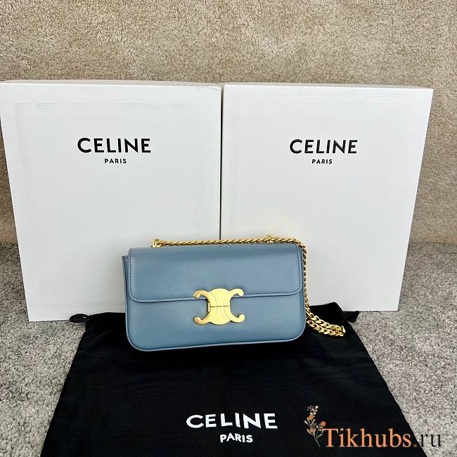 Celine Chain Shoulder Bag Triomphe Blue 20.5x10.5x4cm - 1