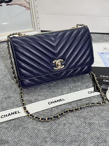 Chanel Wallet On Chain Flap Navy Blue Lambskin 19cm