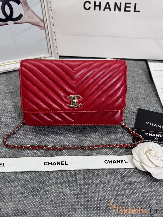 Chanel Wallet On Chain Flap Red Lambskin 19cm - 1