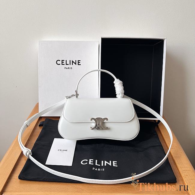 Celine Teen Lola Shiny Calfskin White Silver 20x11.5x5cm - 1