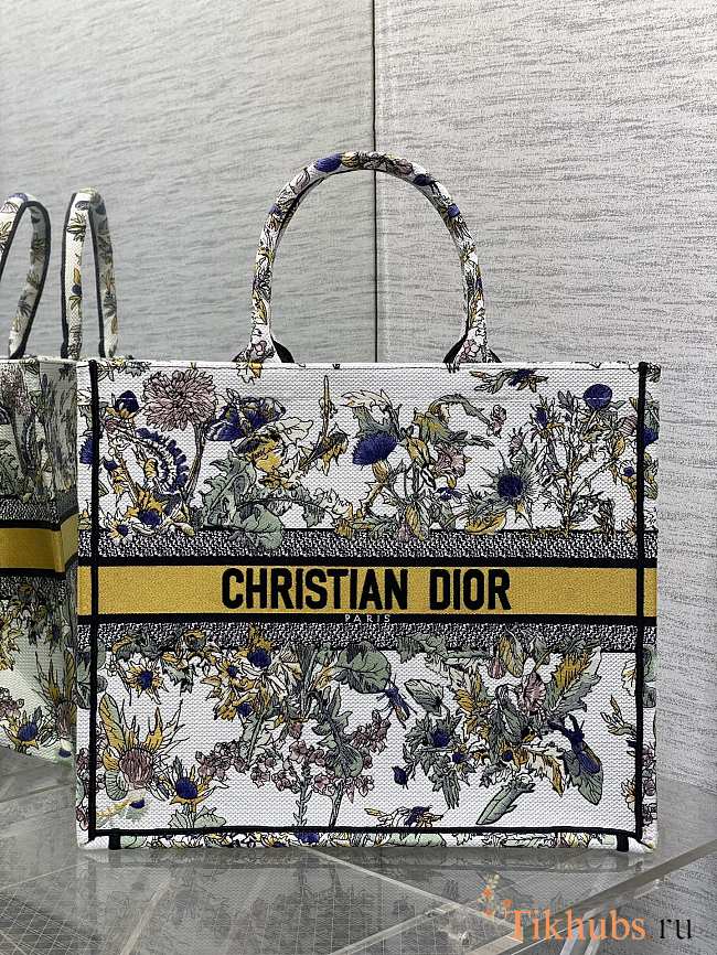 Dior Book Tote Latte Yellow Multicolor Chardons 42x18x35cm - 1