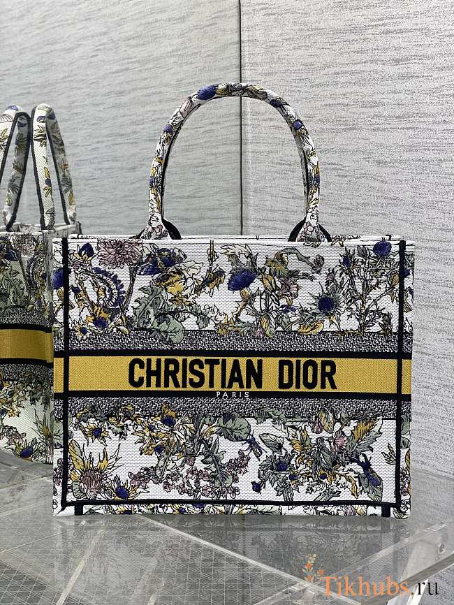 Dior Medium Book Tote Latte Yellow Multicolor Chardons 36x18x28cm - 1