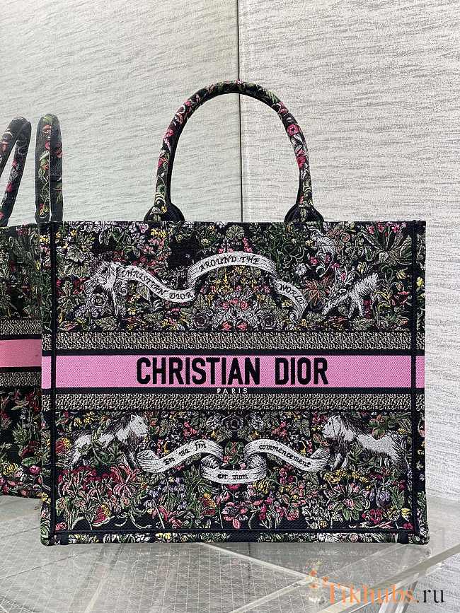 Dior Large Book Tote Black Multicolor Around the World 42x18x35cm - 1