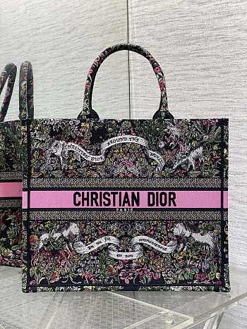 Dior Large Book Tote Black Multicolor Around the World 42x18x35cm