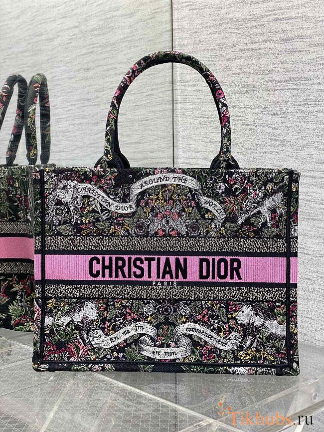 Dior Medium Book Tote Black Multicolor Around the World 36x18x28cm - 1