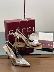 Gucci Signoria Slingback Pump Silver Leather Heel 10.5cm - 1