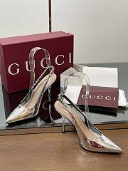 Gucci Signoria Slingback Pump Silver Leather Heel 10.5cm - 3