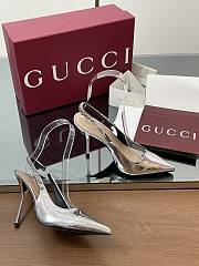 Gucci Signoria Slingback Pump Silver Leather Heel 10.5cm - 4